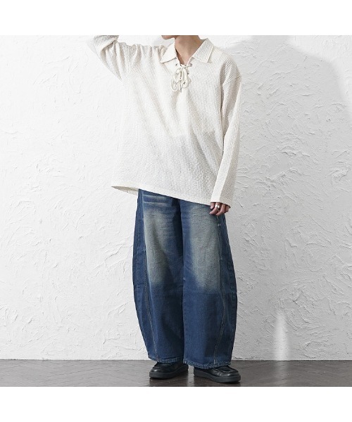 MinoriTY(マイノリティ)の「【MinoriTY】立体裁断バレルレッグデニム メンズ(デニムパンツ・メンズ・ブルー・M/L/XL)」の6枚目の写真