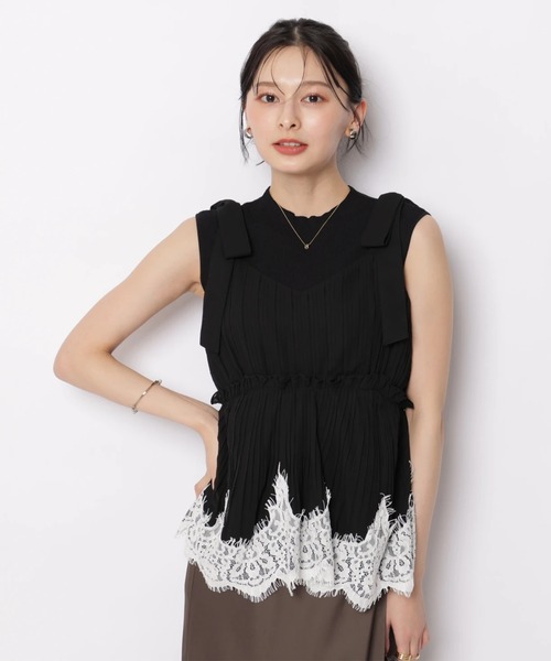 Apuweiser-riche（アプワイザーリッシェ）の「イレヘムレースプリーツキャミ（シャツ/ブラウス・レディース・グリーン系その他2/ホワイト/ブラック・2/1）」の6枚目の写真