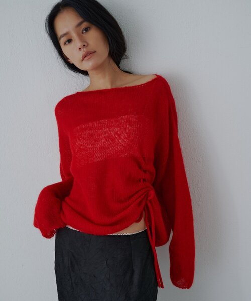 SHENERY(シーナリー)の「シアーギャザーニット(ニット/セーター・レディース・チャコールグレー/レッド/ベージュ系その他・FREE)」の1枚目の写真