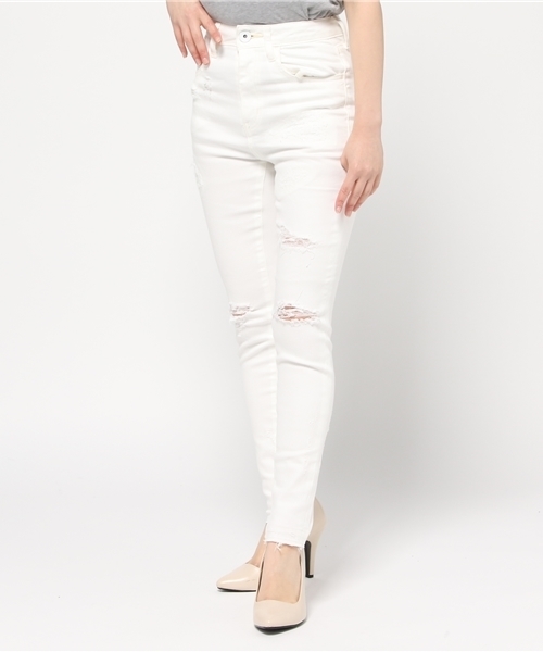 rienda（リエンダ）の「クラッシュリペアJ/W DENIMパギンス（デニムパンツ・レディース・ホワイト/ブルー・26inch/25inch/24inch）」の8枚目の写真