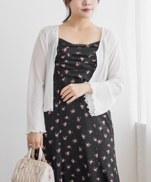 CLETTE(クレット)の「シアー花柄フロントリボンキャミワンピース(ワンピース・レディース・アイボリー/ブラック/ベージュ・LL/3L/4L)」の1枚目の写真