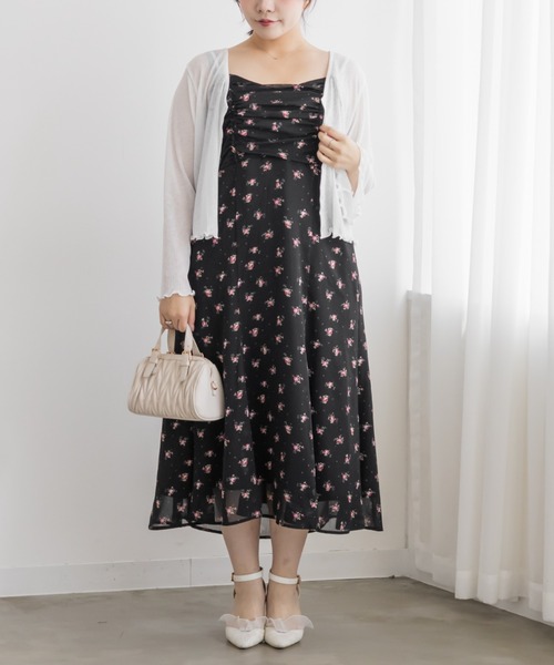 CLETTE(クレット)の「シアー花柄フロントリボンキャミワンピース(ワンピース・レディース・アイボリー/ブラック/ベージュ・LL/3L/4L)」の8枚目の写真
