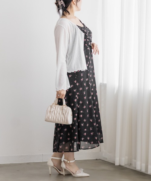 CLETTE(クレット)の「シアー花柄フロントリボンキャミワンピース(ワンピース・レディース・アイボリー/ブラック/ベージュ・LL/3L/4L)」の9枚目の写真