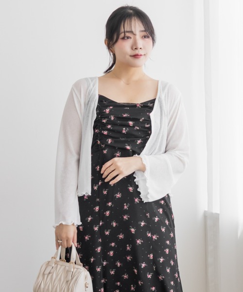 CLETTE(クレット)の「シアー花柄フロントリボンキャミワンピース(ワンピース・レディース・アイボリー/ブラック/ベージュ・LL/3L/4L)」の7枚目の写真