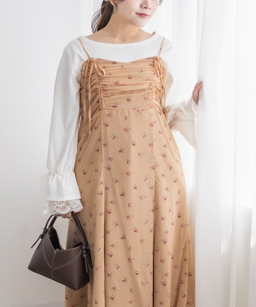 CLETTE(クレット)の「シアー花柄フロントリボンキャミワンピース(ワンピース・レディース・アイボリー/ブラック/ベージュ・LL/3L/4L)」の11枚目の写真