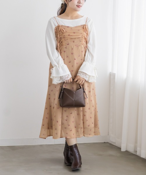 CLETTE(クレット)の「シアー花柄フロントリボンキャミワンピース(ワンピース・レディース・アイボリー/ブラック/ベージュ・LL/3L/4L)」の13枚目の写真