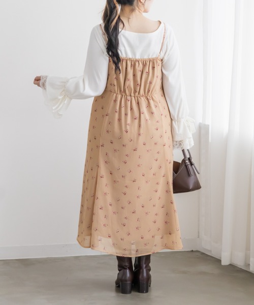 CLETTE(クレット)の「シアー花柄フロントリボンキャミワンピース(ワンピース・レディース・アイボリー/ブラック/ベージュ・LL/3L/4L)」の14枚目の写真