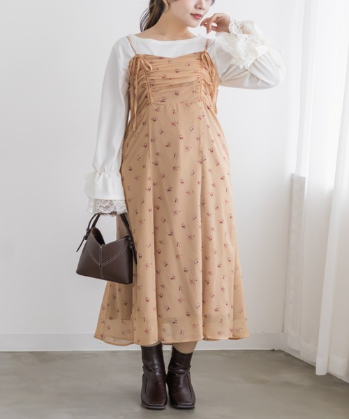 CLETTE(クレット)の「シアー花柄フロントリボンキャミワンピース(ワンピース・レディース・アイボリー/ブラック/ベージュ・LL/3L/4L)」の12枚目の写真