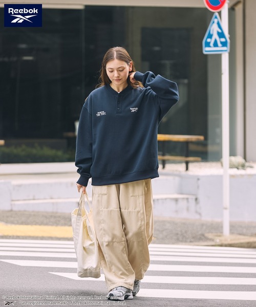 Reebok / リーボック 別注 ダブルロゴ刺繍 ワイドシルエット ヘンリー