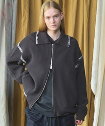《UNISEX》ハンドステッチプライムオーバー襟付きジップカーディガン/Hand Stitch Prime-Over Collared Zip-up Cardigan【MAISON SPECIAL/メゾンスペシャル】