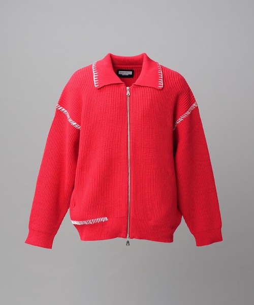MAISON SPECIAL（メゾンスペシャル）の「《UNISEX》ハンドステッチプライムオーバー襟付きジップカーディガン/Hand Stitch Prime-Over Collared Zip-up Cardigan【MAISON SPECIAL/メゾンスペシャル】（カーディガン/ボレロ・メンズ・チャコールグレー/パープル/レッド/ブラック・0/1/2）」の16枚目の写真