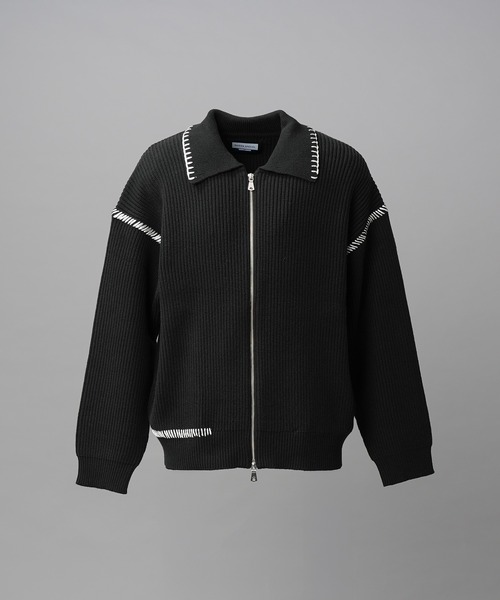 MAISON SPECIAL（メゾンスペシャル）の「《UNISEX》ハンドステッチプライムオーバー襟付きジップカーディガン/Hand Stitch Prime-Over Collared Zip-up Cardigan【MAISON SPECIAL/メゾンスペシャル】（カーディガン/ボレロ・メンズ・チャコールグレー/パープル/レッド/ブラック・0/1/2）」の15枚目の写真
