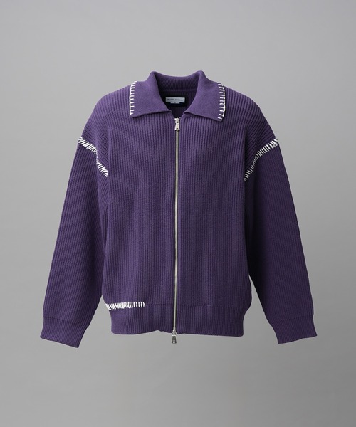 MAISON SPECIAL（メゾンスペシャル）の「《UNISEX》ハンドステッチプライムオーバー襟付きジップカーディガン/Hand Stitch Prime-Over Collared Zip-up Cardigan【MAISON SPECIAL/メゾンスペシャル】（カーディガン/ボレロ・メンズ・チャコールグレー/パープル/レッド/ブラック・0/1/2）」の14枚目の写真