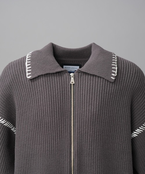 MAISON SPECIAL（メゾンスペシャル）の「《UNISEX》ハンドステッチプライムオーバー襟付きジップカーディガン/Hand Stitch Prime-Over Collared Zip-up Cardigan【MAISON SPECIAL/メゾンスペシャル】（カーディガン/ボレロ・メンズ・チャコールグレー/パープル/レッド/ブラック・0/1/2）」の10枚目の写真