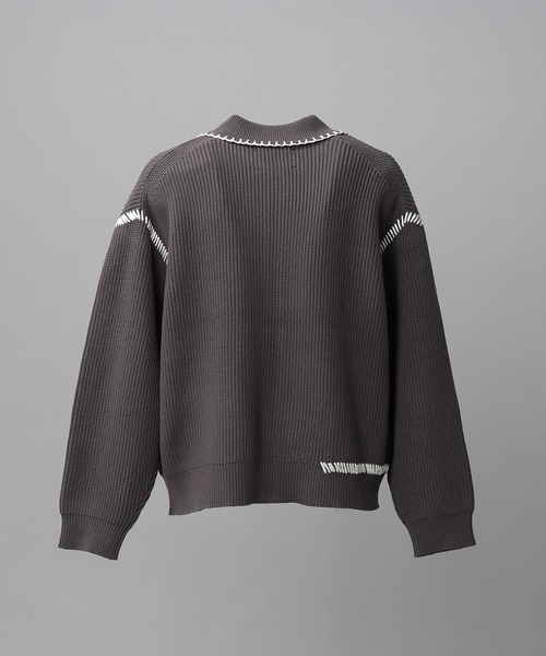 MAISON SPECIAL（メゾンスペシャル）の「《UNISEX》ハンドステッチプライムオーバー襟付きジップカーディガン/Hand Stitch Prime-Over Collared Zip-up Cardigan【MAISON SPECIAL/メゾンスペシャル】（カーディガン/ボレロ・メンズ・チャコールグレー/パープル/レッド/ブラック・0/1/2）」の11枚目の写真
