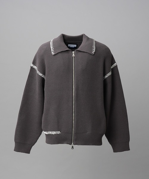MAISON SPECIAL（メゾンスペシャル）の「《UNISEX》ハンドステッチプライムオーバー襟付きジップカーディガン/Hand Stitch Prime-Over Collared Zip-up Cardigan【MAISON SPECIAL/メゾンスペシャル】（カーディガン/ボレロ・メンズ・チャコールグレー/パープル/レッド/ブラック・0/1/2）」の13枚目の写真