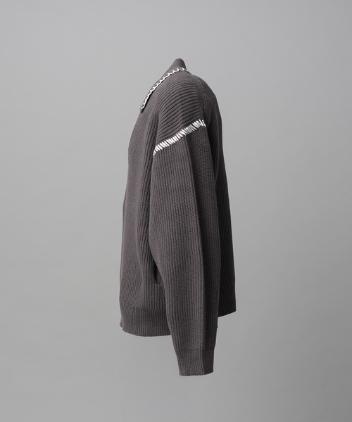 MAISON SPECIAL（メゾンスペシャル）の「《UNISEX》ハンドステッチプライムオーバー襟付きジップカーディガン/Hand Stitch Prime-Over Collared Zip-up Cardigan【MAISON SPECIAL/メゾンスペシャル】（カーディガン/ボレロ・メンズ・チャコールグレー/パープル/レッド/ブラック・0/1/2）」の12枚目の写真