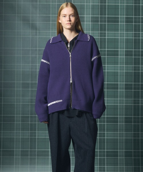 MAISON SPECIAL（メゾンスペシャル）の「《UNISEX》ハンドステッチプライムオーバー襟付きジップカーディガン/Hand Stitch Prime-Over Collared Zip-up Cardigan【MAISON SPECIAL/メゾンスペシャル】（カーディガン/ボレロ・メンズ・チャコールグレー/パープル/レッド/ブラック・0/1/2）」の19枚目の写真