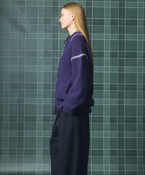 MAISON SPECIAL（メゾンスペシャル）の「《UNISEX》ハンドステッチプライムオーバー襟付きジップカーディガン/Hand Stitch Prime-Over Collared Zip-up Cardigan【MAISON SPECIAL/メゾンスペシャル】（カーディガン/ボレロ・メンズ・チャコールグレー/パープル/レッド/ブラック・0/1/2）」の18枚目の写真