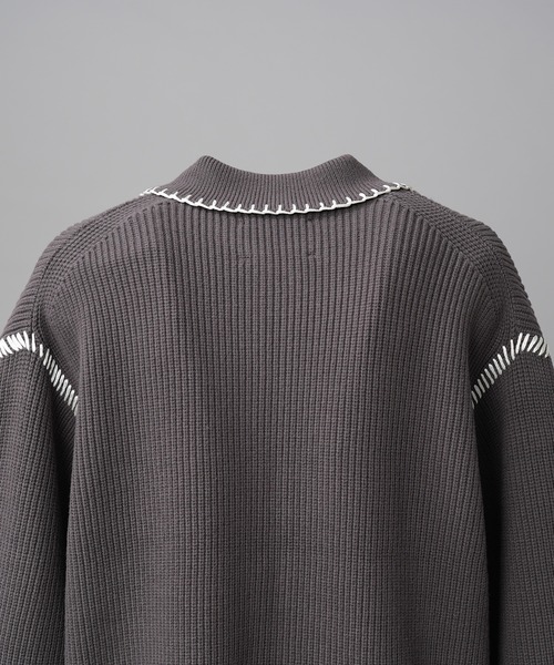 MAISON SPECIAL（メゾンスペシャル）の「《UNISEX》ハンドステッチプライムオーバー襟付きジップカーディガン/Hand Stitch Prime-Over Collared Zip-up Cardigan【MAISON SPECIAL/メゾンスペシャル】（カーディガン/ボレロ・メンズ・チャコールグレー/パープル/レッド/ブラック・0/1/2）」の5枚目の写真