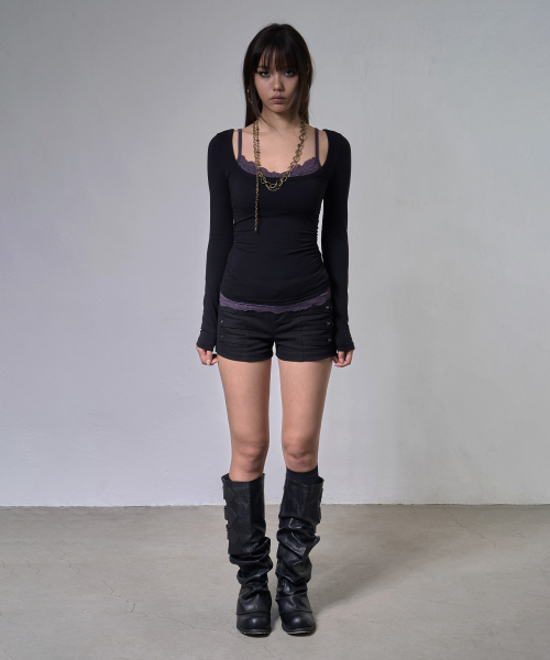 FANCY CLUB（ファンシークラブ）の「レースレイヤード ロングスリーブ (ブラック) F26ZB522（Tシャツ/カットソー・レディース・その他・FREE）」の3枚目の写真