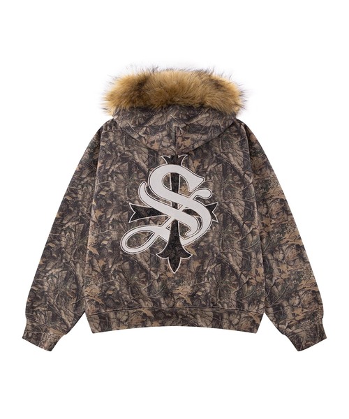 SUPPLIER(サプライヤー)の「SUPPLIER / サプライヤー Camo Faux Fur Cross Zip Hoodie(パーカー・メンズ・カーキ・LARGE/MEDIUM)」の1枚目の写真