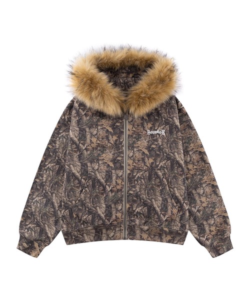 SUPPLIER(サプライヤー)の「SUPPLIER / サプライヤー Camo Faux Fur Cross Zip Hoodie(パーカー・メンズ・カーキ・LARGE/MEDIUM)」の2枚目の写真