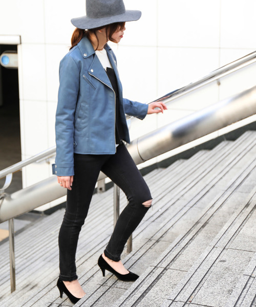 Fashion Letter（ファッションレター）の「レザーダブルライダースジャケット（ライダースジャケット・レディース・ブラウン/キャメル/ベージュ/ピンク/カーキ/ブラック/アッシュグレー/マスタード/ライトベージュ/ブルー/モカ/アイボリー/ラベンダー/ミント・L/M/LL/3L）」の10枚目の写真