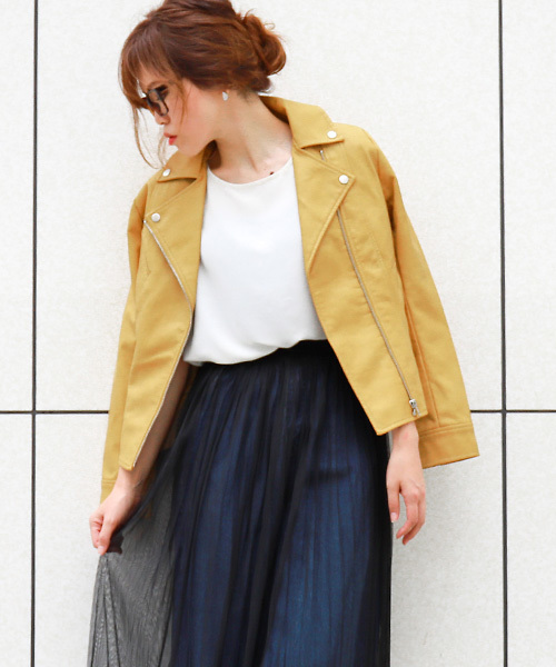 Fashion Letter（ファッションレター）の「レザーダブルライダースジャケット（ライダースジャケット・レディース・ブラウン/キャメル/ベージュ/ピンク/カーキ/ブラック/アッシュグレー/マスタード/ライトベージュ/ブルー/モカ/アイボリー/ラベンダー/ミント・L/M/LL/3L）」の12枚目の写真