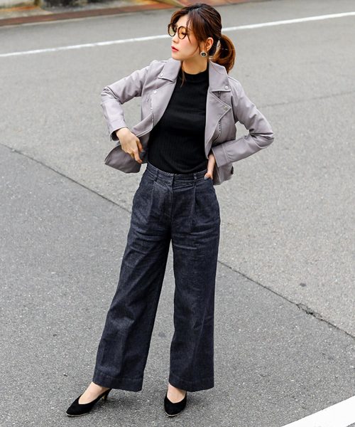 Fashion Letter（ファッションレター）の「レザーダブルライダースジャケット（ライダースジャケット・レディース・ブラウン/キャメル/ベージュ/ピンク/カーキ/ブラック/アッシュグレー/マスタード/ライトベージュ/ブルー/モカ/アイボリー/ラベンダー/ミント・L/M/LL/3L）」の20枚目の写真