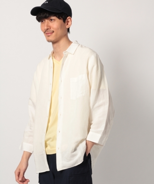GLOBAL WORK（グローバルワーク）の「リネンレーヨンシャツ7分袖/780177（シャツ/ブラウス・メンズ・ホワイト/イエロー/ブルー系その他6/レッド系その他6/ダークブルー・SMALL/MEDIUM/LARGE/X-LARGE）」の2枚目の写真