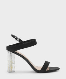 フローラルルーサイトヒールサンダル / FLORAL LUCITE HEEL SANDALS