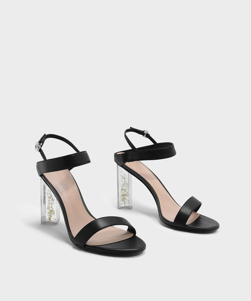 CHARLES & KEITH(チャールズ & キース)の「フローラルルーサイトヒールサンダル / FLORAL LUCITE HEEL SANDALS(パンプス・レディース・ブラック/ピンク・23cm/23.5cm/24.5cm/25cm)」の4枚目の写真