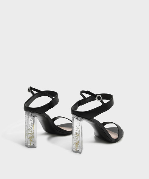 CHARLES & KEITH(チャールズ & キース)の「フローラルルーサイトヒールサンダル / FLORAL LUCITE HEEL SANDALS(パンプス・レディース・ブラック/ピンク・23cm/23.5cm/24.5cm/25cm)」の5枚目の写真