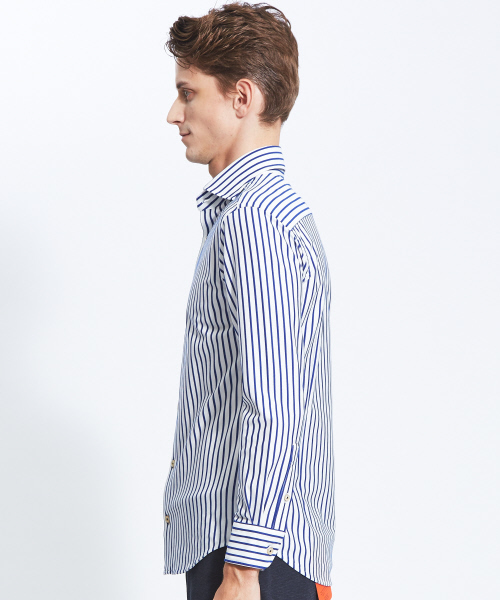 ABAHOUSE（アバハウス）の「【Recency of Mine】36Gコンパクトモックロディストライプシャツ（シャツ/ブラウス・メンズ・ネイビー/ブルー・44/46/48/50）」の4枚目の写真