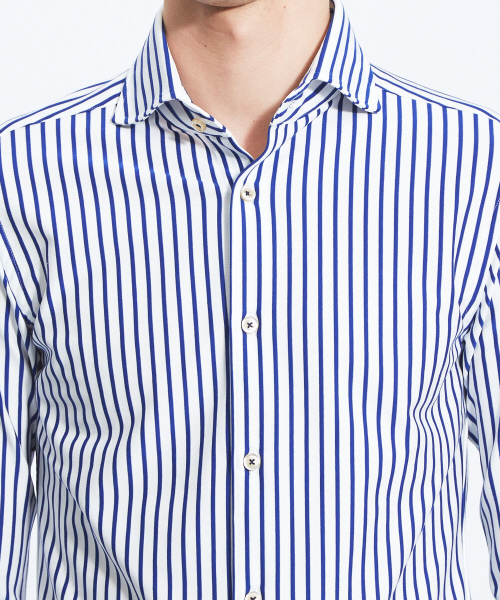 ABAHOUSE（アバハウス）の「【Recency of Mine】36Gコンパクトモックロディストライプシャツ（シャツ/ブラウス・メンズ・ネイビー/ブルー・44/46/48/50）」の6枚目の写真
