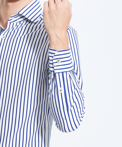 ABAHOUSE（アバハウス）の「【Recency of Mine】36Gコンパクトモックロディストライプシャツ（シャツ/ブラウス・メンズ・ネイビー/ブルー・44/46/48/50）」の8枚目の写真