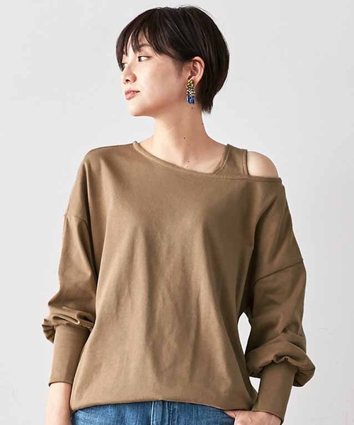 MEDE19F(メデジュウキュウ)の「スリットカットソートップス(Tシャツ/カットソー)」|ベージュ
