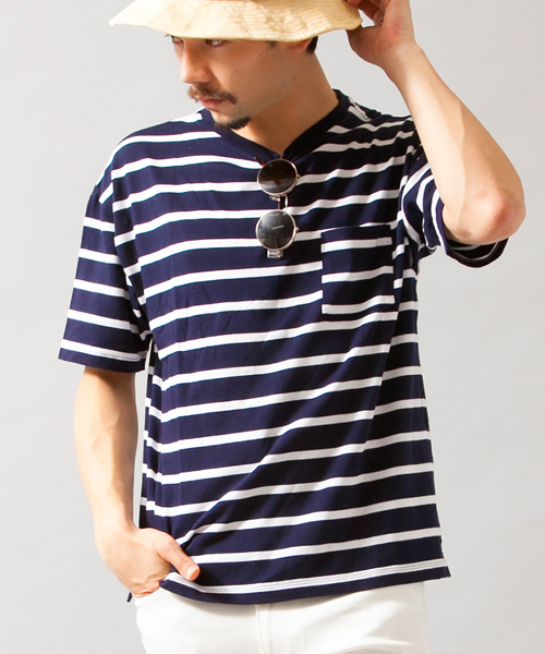 BEAUTY&YOUTH UNITED ARROWS(ビューティーアンドユースユナイテッドアローズ)の「BY ∴ ボーダー ワイド クルーネック ビック カットソー◆(Tシャツ/カットソー・メンズ・ホワイト/ネイビー/コバルトブルー・MEDIUM/SMALL/LARGE)」の3枚目の写真
