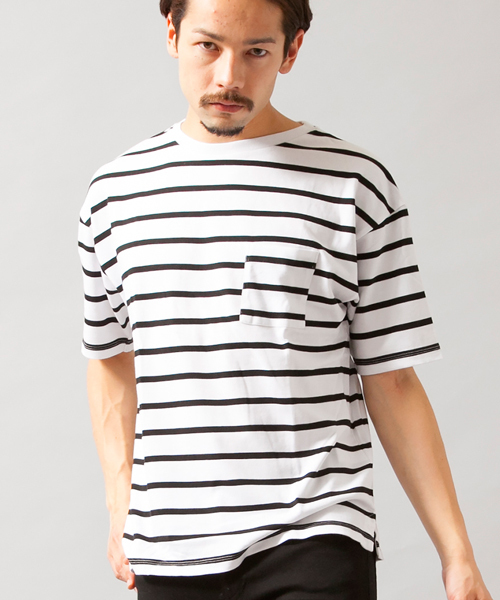 BEAUTY&YOUTH UNITED ARROWS(ビューティーアンドユースユナイテッドアローズ)の「BY ∴ ボーダー ワイド クルーネック ビック カットソー◆(Tシャツ/カットソー・メンズ・ホワイト/ネイビー/コバルトブルー・MEDIUM/SMALL/LARGE)」の2枚目の写真