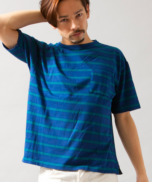 BEAUTY&YOUTH UNITED ARROWS(ビューティーアンドユースユナイテッドアローズ)の「BY ∴ ボーダー ワイド クルーネック ビック カットソー◆(Tシャツ/カットソー・メンズ・ホワイト/ネイビー/コバルトブルー・MEDIUM/SMALL/LARGE)」の1枚目の写真