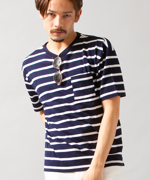 BEAUTY&YOUTH UNITED ARROWS(ビューティーアンドユースユナイテッドアローズ)の「BY ∴ ボーダー ワイド クルーネック ビック カットソー◆(Tシャツ/カットソー・メンズ・ホワイト/ネイビー/コバルトブルー・MEDIUM/SMALL/LARGE)」の4枚目の写真