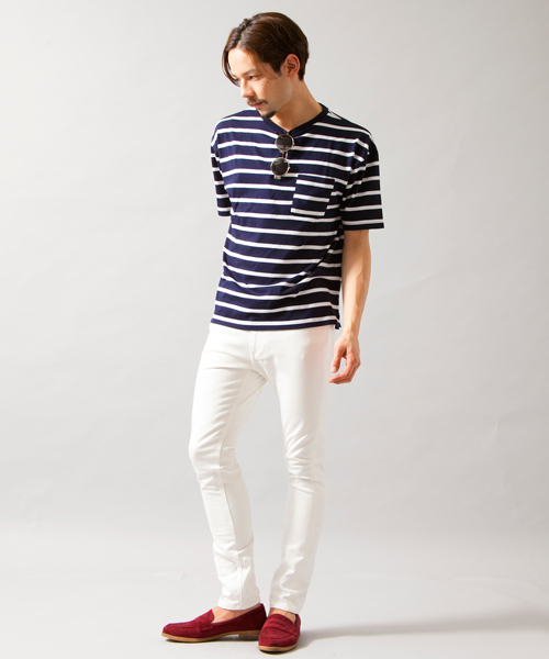 BEAUTY&YOUTH UNITED ARROWS(ビューティーアンドユースユナイテッドアローズ)の「BY ∴ ボーダー ワイド クルーネック ビック カットソー◆(Tシャツ/カットソー・メンズ・ホワイト/ネイビー/コバルトブルー・MEDIUM/SMALL/LARGE)」の6枚目の写真