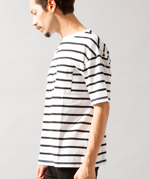 BEAUTY&YOUTH UNITED ARROWS(ビューティーアンドユースユナイテッドアローズ)の「BY ∴ ボーダー ワイド クルーネック ビック カットソー◆(Tシャツ/カットソー・メンズ・ホワイト/ネイビー/コバルトブルー・MEDIUM/SMALL/LARGE)」の7枚目の写真