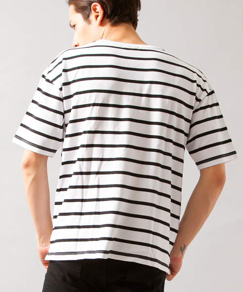 BEAUTY&YOUTH UNITED ARROWS(ビューティーアンドユースユナイテッドアローズ)の「BY ∴ ボーダー ワイド クルーネック ビック カットソー◆(Tシャツ/カットソー・メンズ・ホワイト/ネイビー/コバルトブルー・MEDIUM/SMALL/LARGE)」の8枚目の写真