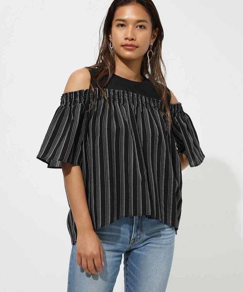 セール オフショルダードッキングトップス Off Shoulder Docking Tops Tシャツ カットソー Azul By Moussy アズールバイマウジー のファッション通販 Zozotown