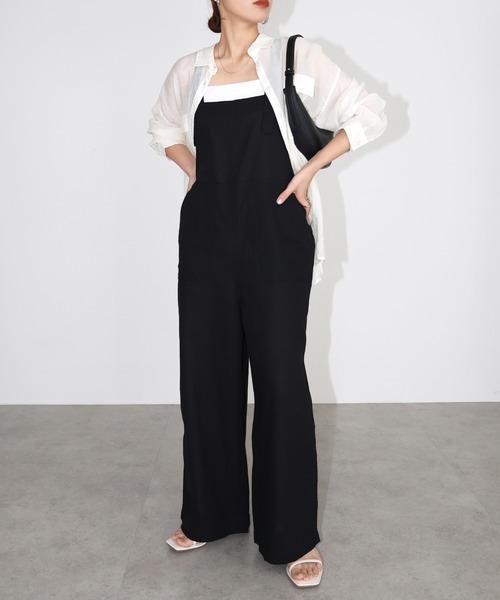 ＊１３日までお値下げ＊nestRobe リネンサロペット　リネンオーバーオール1 nikoさま専用です！nest Robe ブラックリネン コクーン
