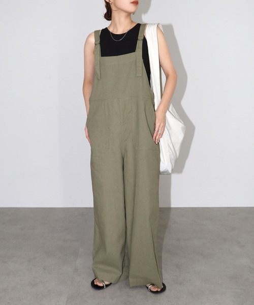 美品　atelier emau アトリエエマウ　リボンサロペット　カーキ 美品 atelier emau アトリエエマウ リボンサロペット カーキ