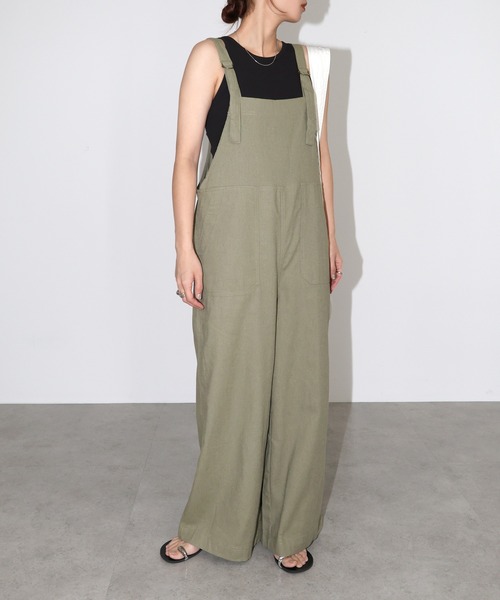 LINEN ワイド オールインワン センタープレスワイドロンパース（つなぎ/オールインワン