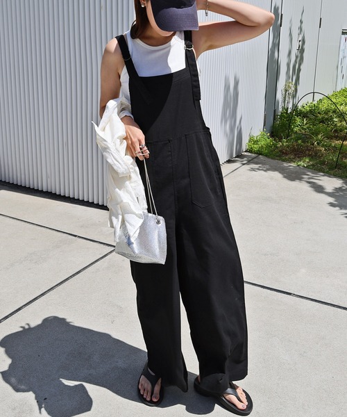 8色/3サイズ展開】リネン混ワイドベイカーサロペット（サロペット